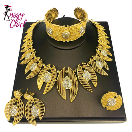 Bridal Vintage Flower 18K Gold Plated Jewelry Set Sassy Chick Logo