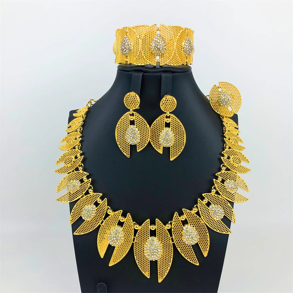 Bridal Vintage Flower 18K Gold Plated Jewelry Set