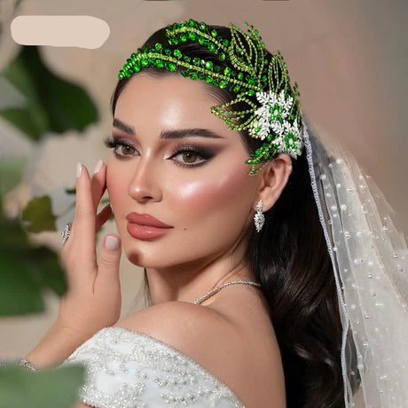 model using Bridal Wedding Headpiece Shining Headband Crystal Hair Clip