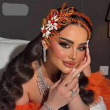 model using Bridal Wedding Headpiece Shining Headband Crystal Hair Clip