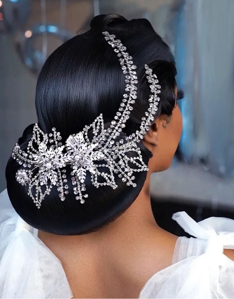 bride using Bridal Wedding Headpiece Shining Headband Crystal Hair Clip