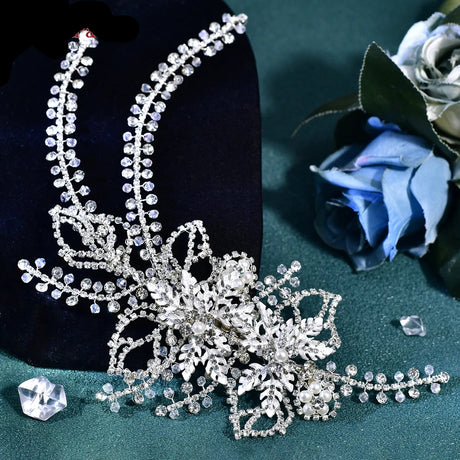 White Bridal Wedding Headpiece Shining Headband Crystal Hair Clip