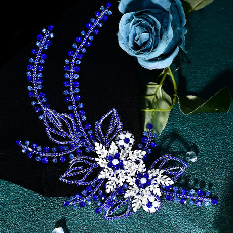 blue Bridal Wedding Headpiece Shining Headband Crystal Hair Clip