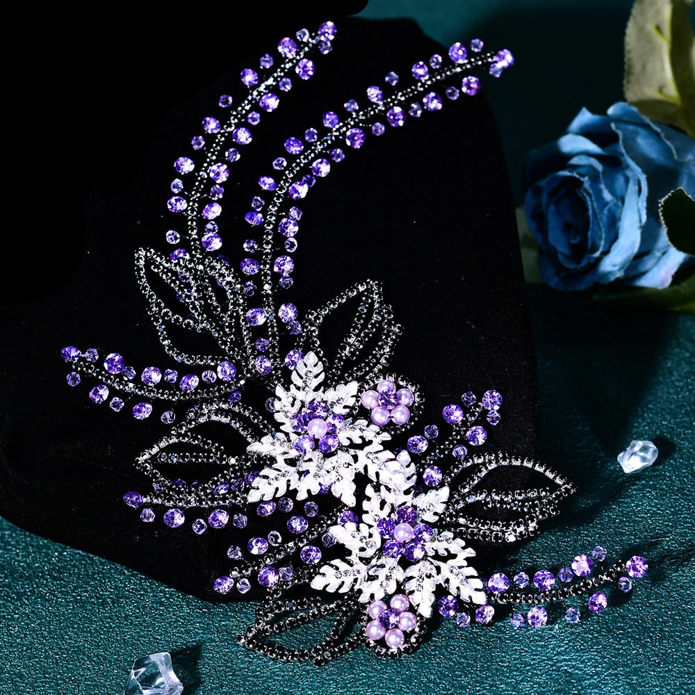 purple Bridal Wedding Headpiece Shining Headband Crystal Hair Clip