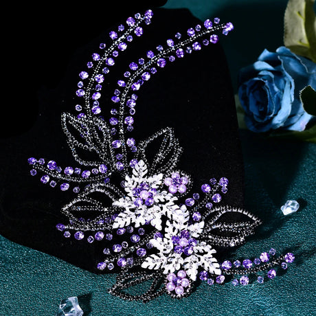 purple Bridal Wedding Headpiece Shining Headband Crystal Hair Clip