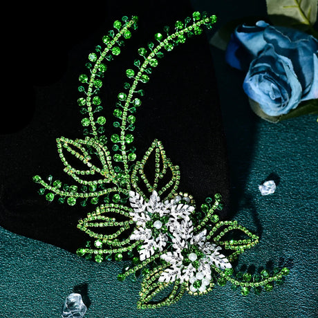 Green Bridal Wedding Headpiece Shining Headband Crystal Hair Clip