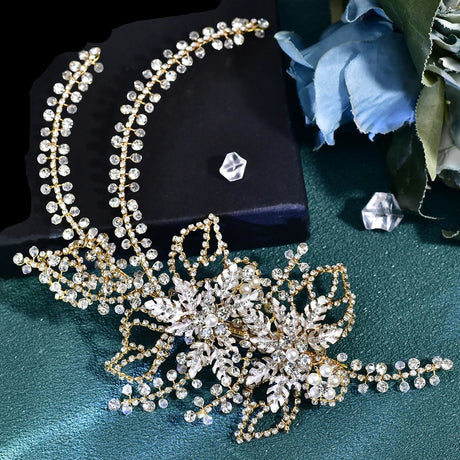 Gold Bridal Wedding Headpiece Shining Headband Crystal Hair Clip