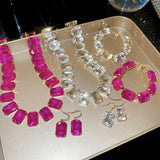 Pink Clear Bride Crystal Jewelry Sets