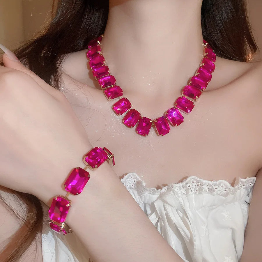 Pink Bride Crystal Clear Jewelry Sets