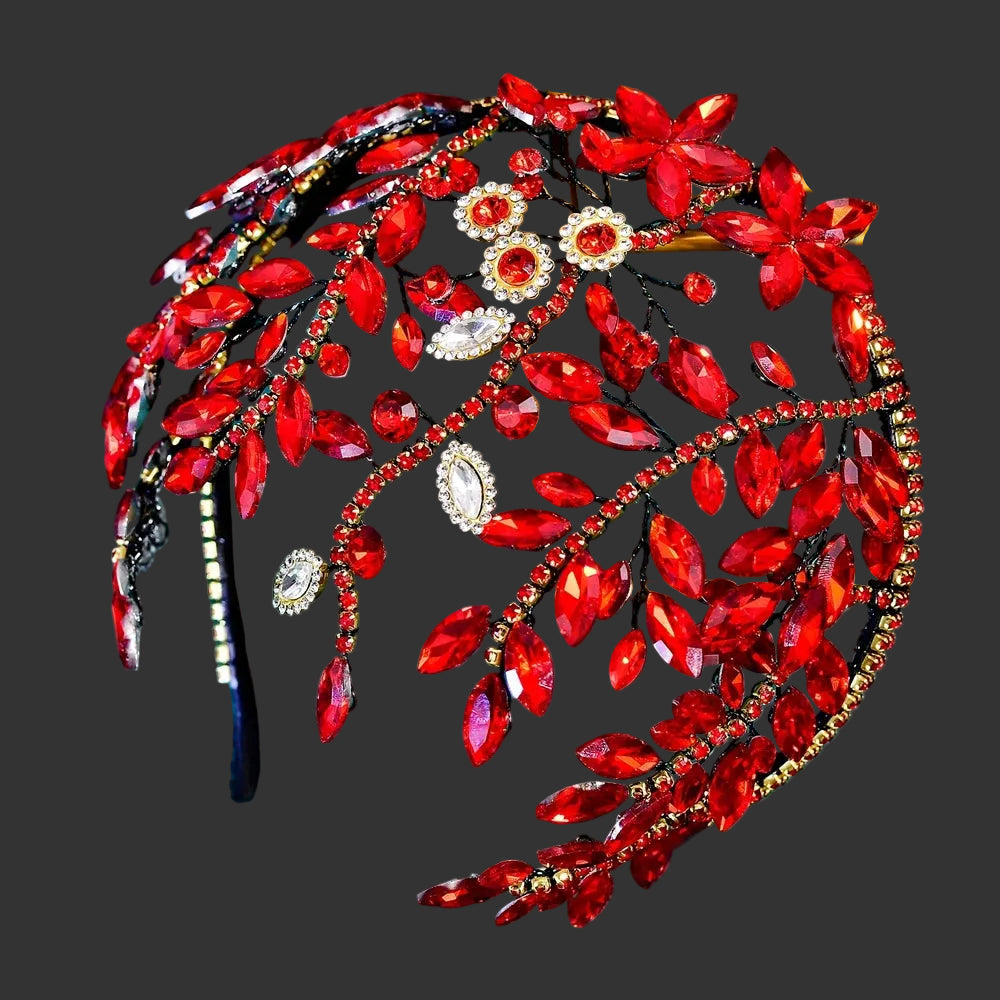 Red Bride Rhinestone Hair Hoop Wedding Hairbands