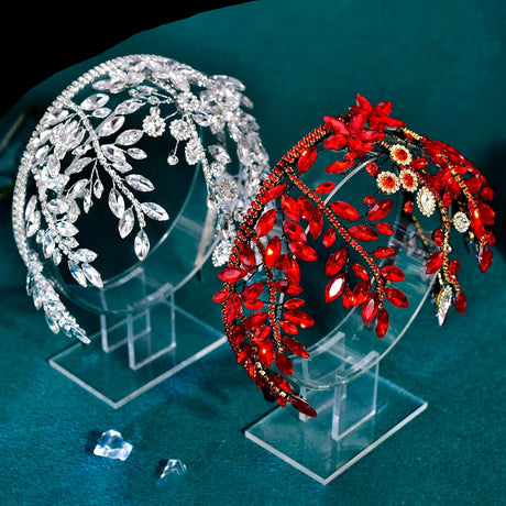 Silver and red bridal hair piece 
