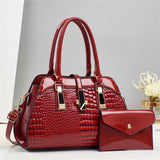 Red Bright Crocodile Leather Purse And Shoulder Bag