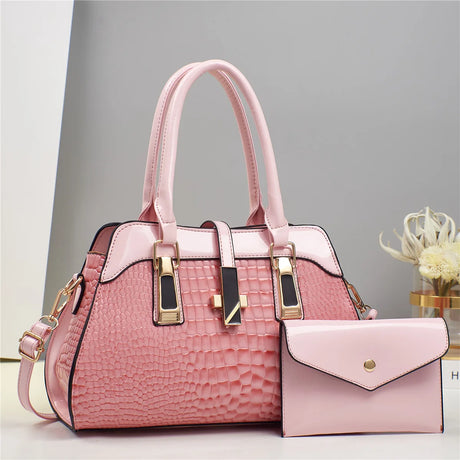 Pink Bright Crocodile Leather Purse And Shoulder Bag
