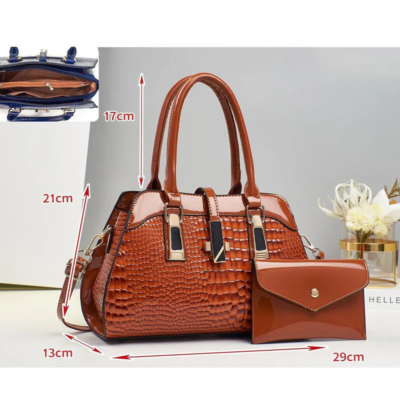 Size of a Bright Crocodile Leather Purse And Shoulder Bag