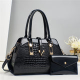 Black Bright Crocodile Leather Purse And Shoulder Bag