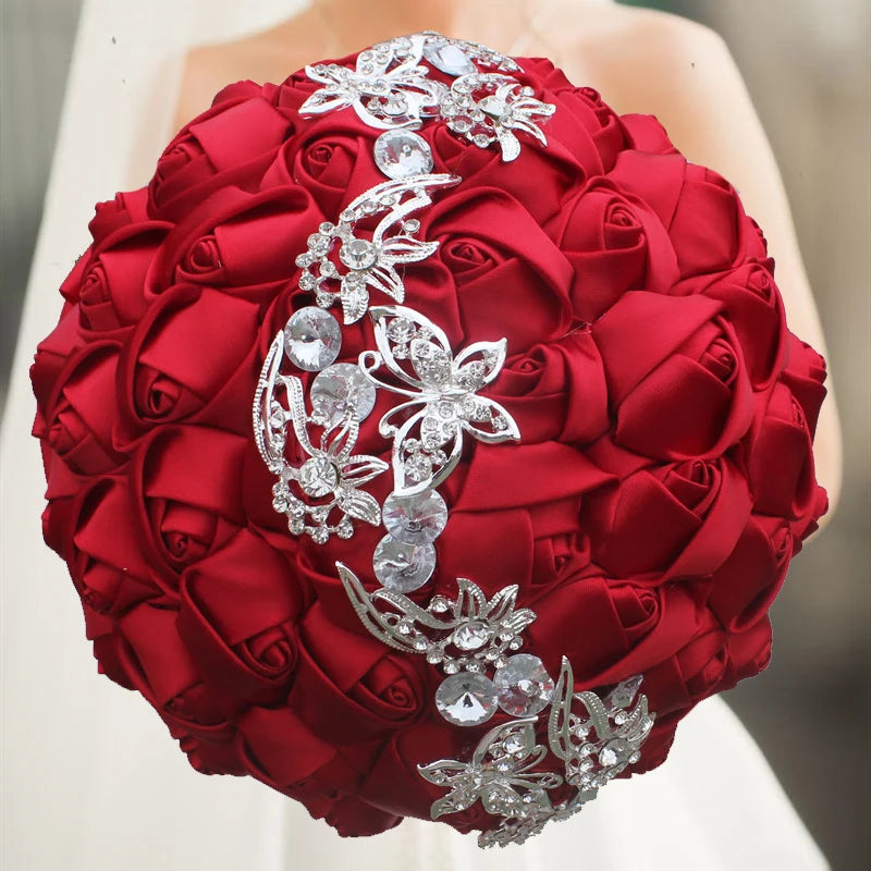 Red Brooch Rhinestone Bridal Bouquets