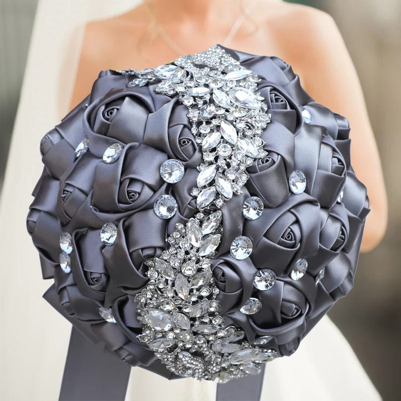 Gray Brooch Rhinestone Bridal Bouquets