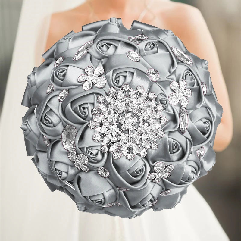 Silver Brooch Rhinestone Bridal Bouquets