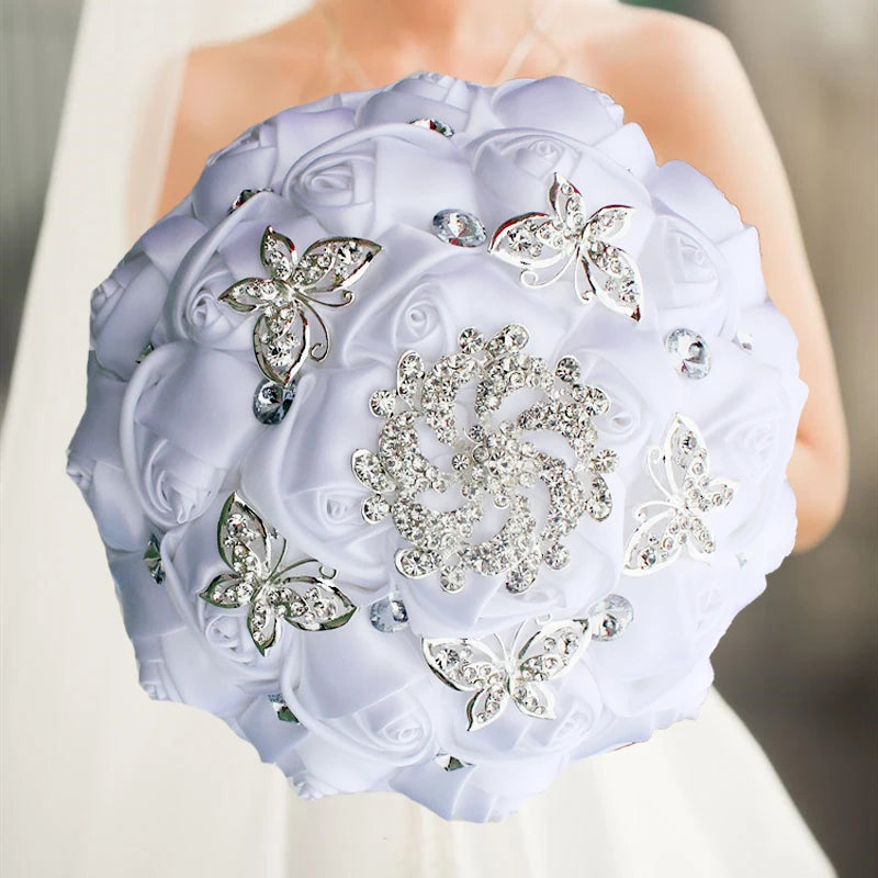 White Brooch Rhinestone Bridal Bouquets