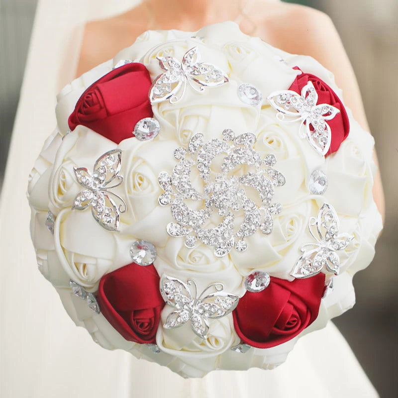 White Red Brooch Rhinestone Bridal Bouquets