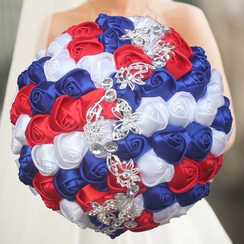 Blue Red White Brooch Rhinestone Bridal Bouquets