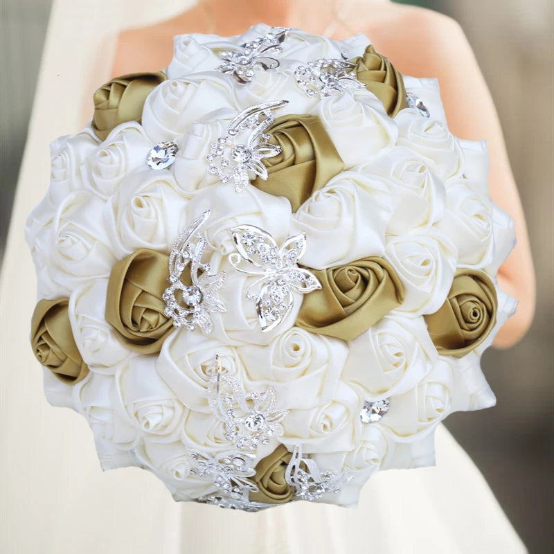 White Gold Brooch Rhinestone Bridal Bouquets