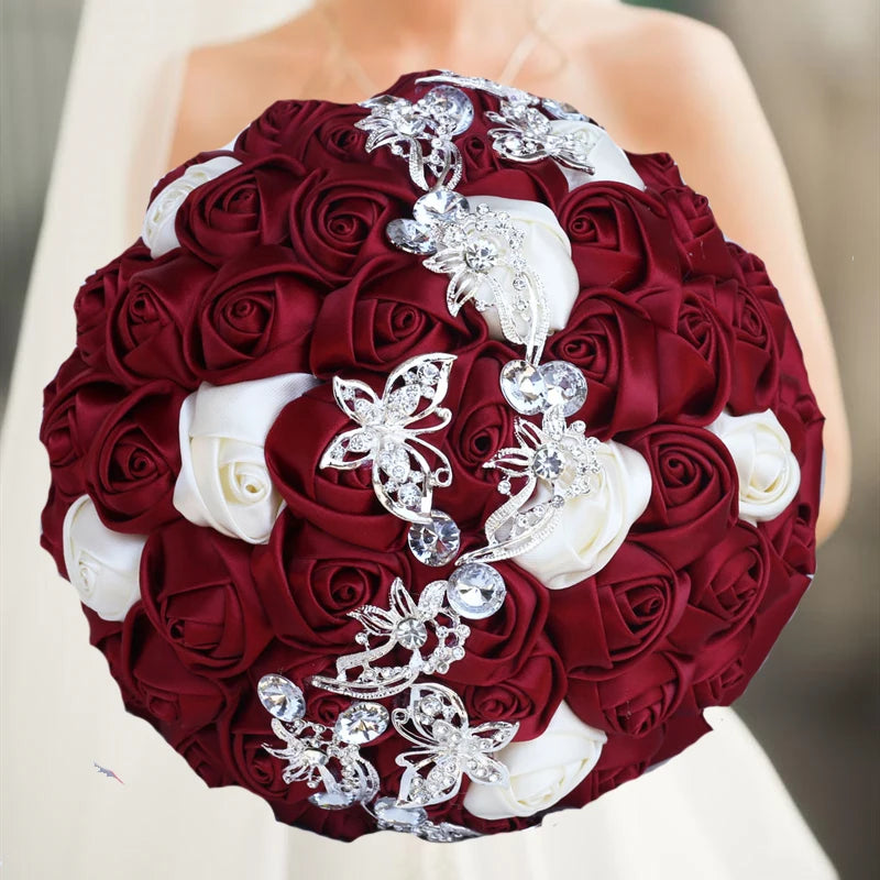 Red Brooch Rhinestone Bridal Bouquets