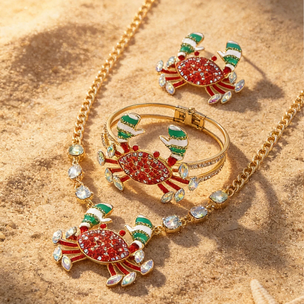 Brooch Rhinestone Inlaid Enamel Crab Necklace Bracelet