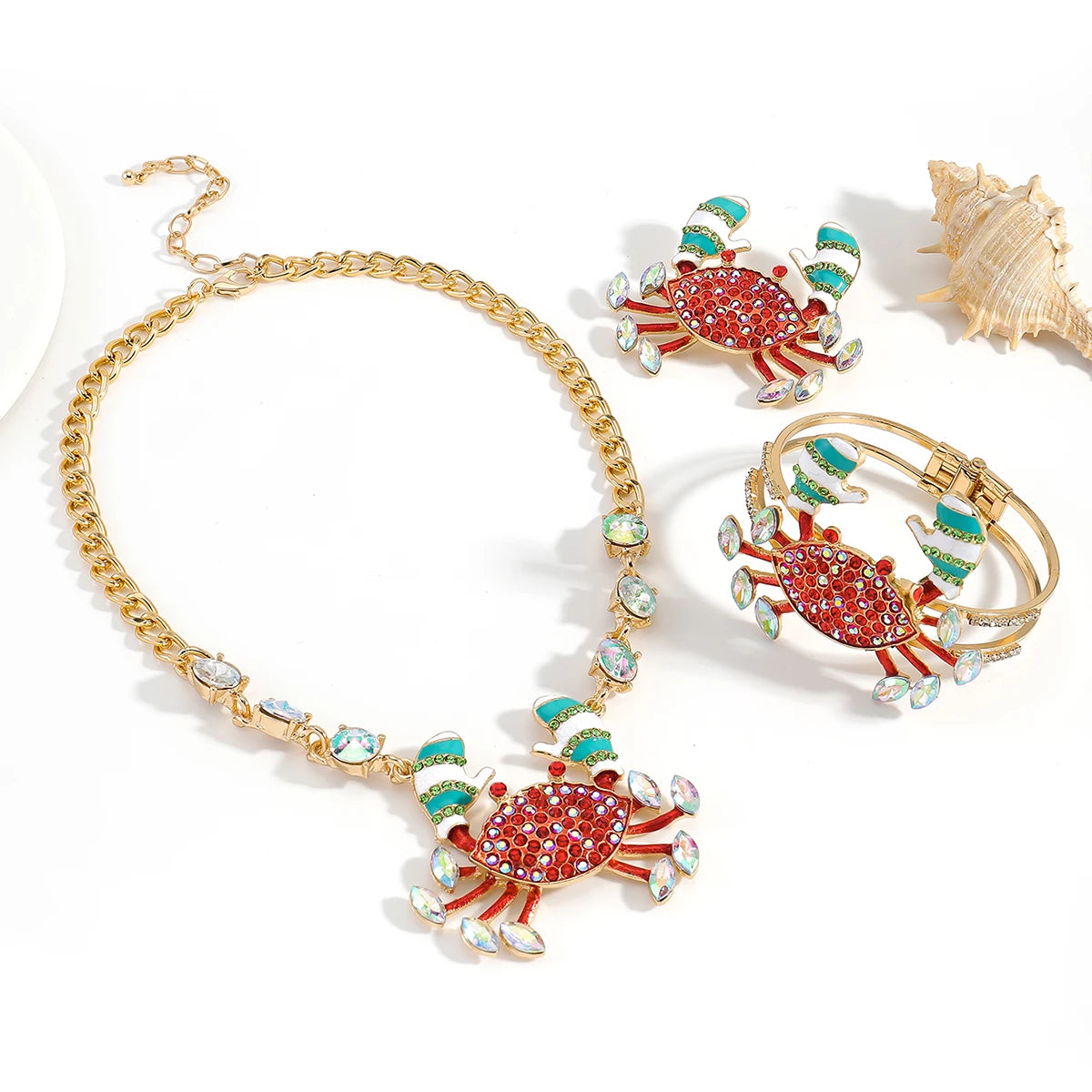 Brooch Rhinestone Inlaid Enamel Crab Necklace Bracelet