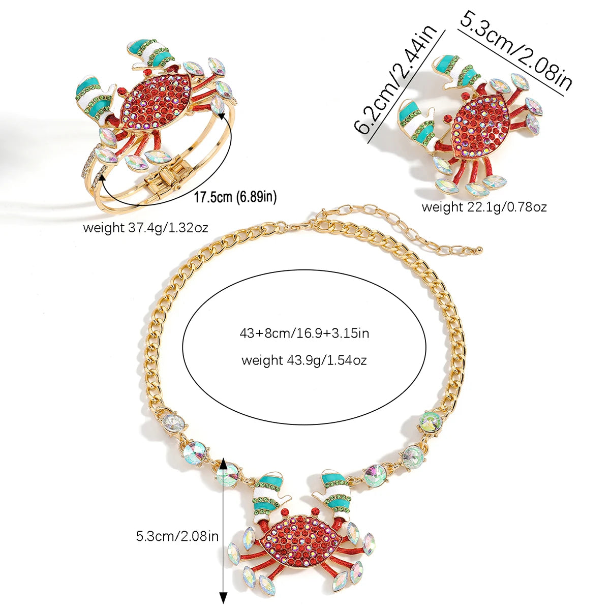 Brooch Rhinestone Inlaid Enamel Crab Necklace Bracelet