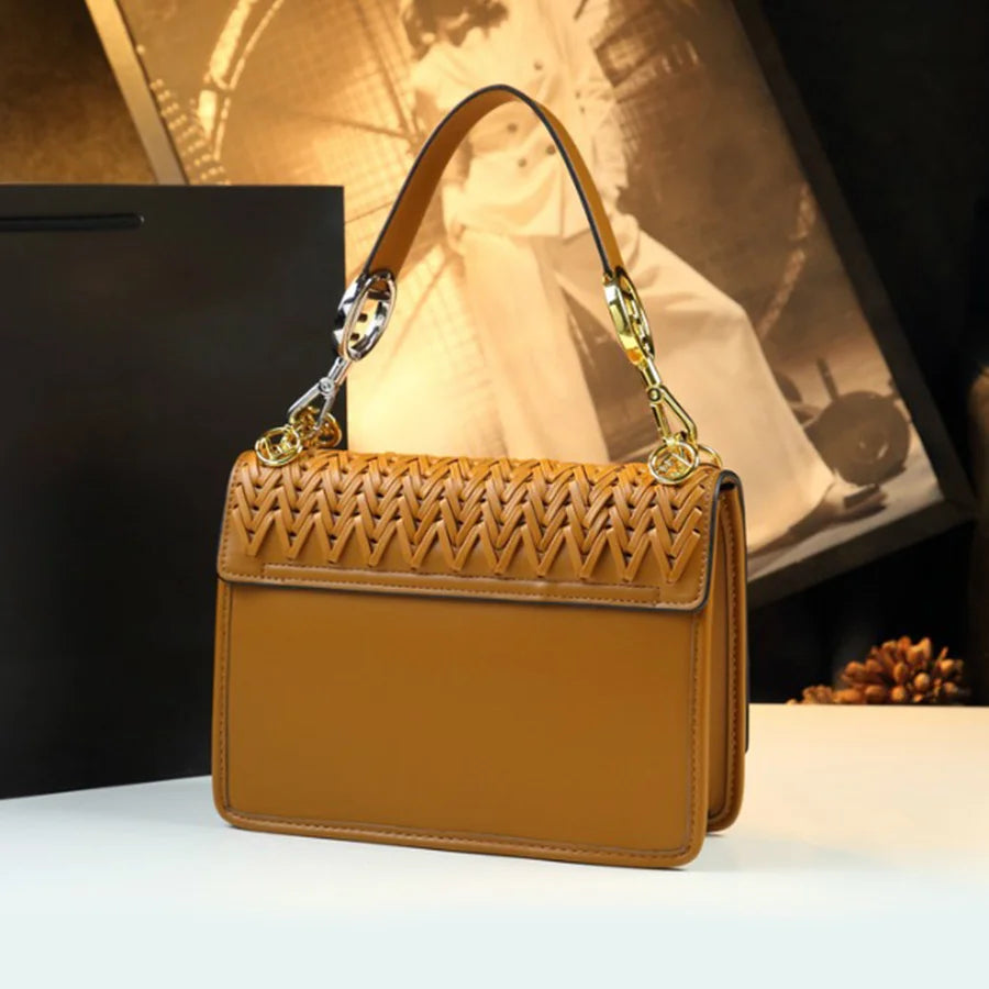 Back View of Brown Knitted Premium Shoulder Bag