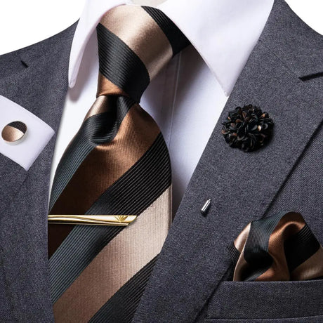 Brown Black Silk Necktie