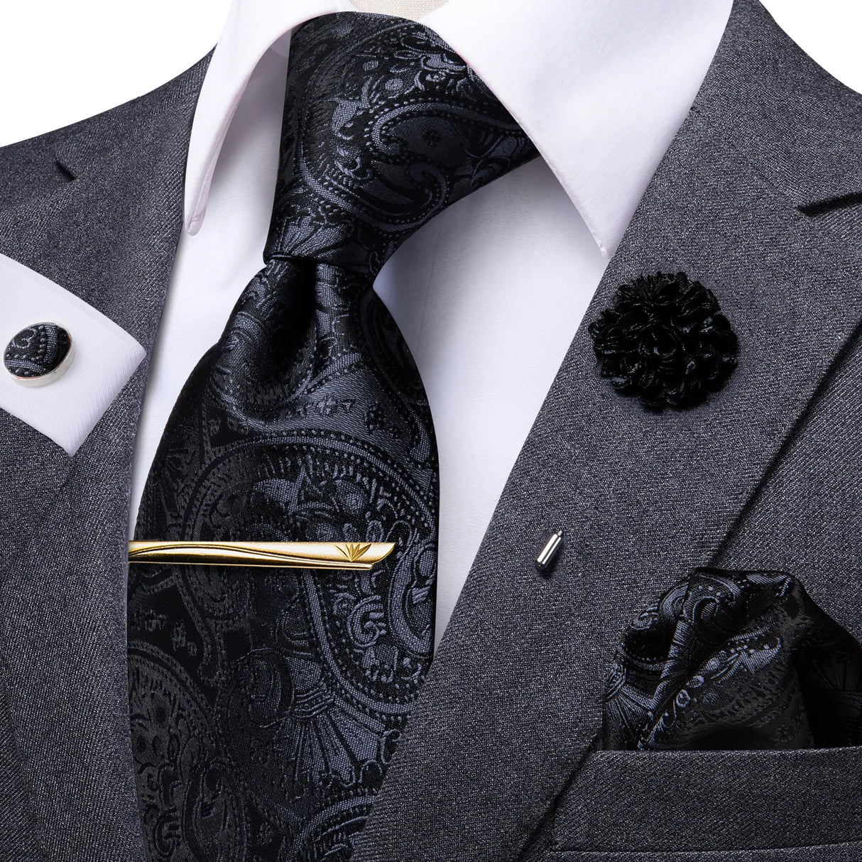 Black Paisley Silk Necktie 