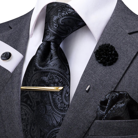 Black Paisley Silk Necktie 