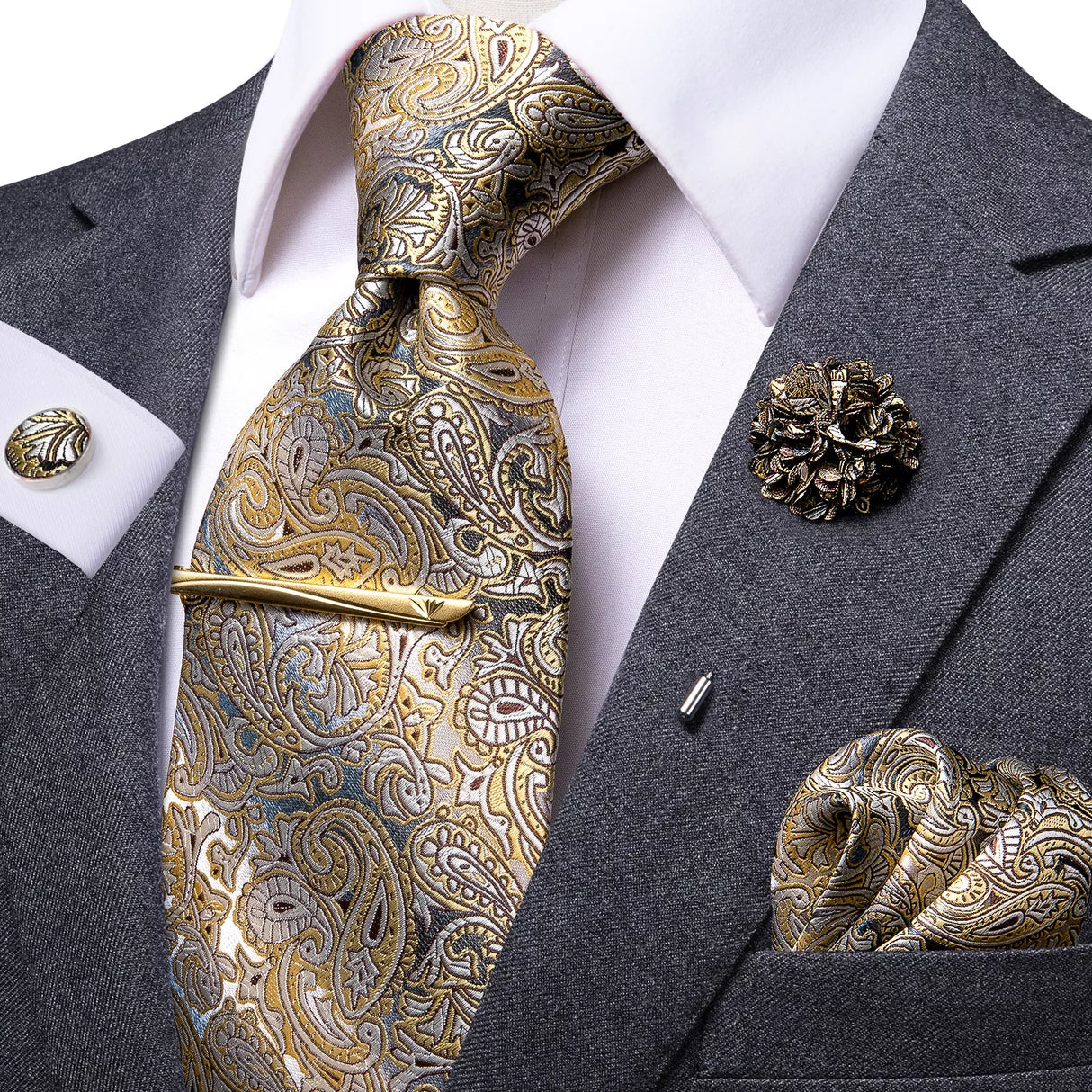 Brown paisley silk necktie 