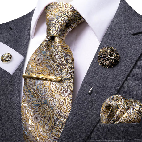 Brown paisley silk necktie 