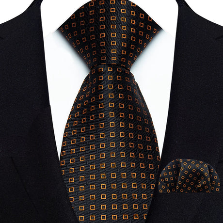 Brown Striped Paisley Jacquard Necktie Handkerchief Set