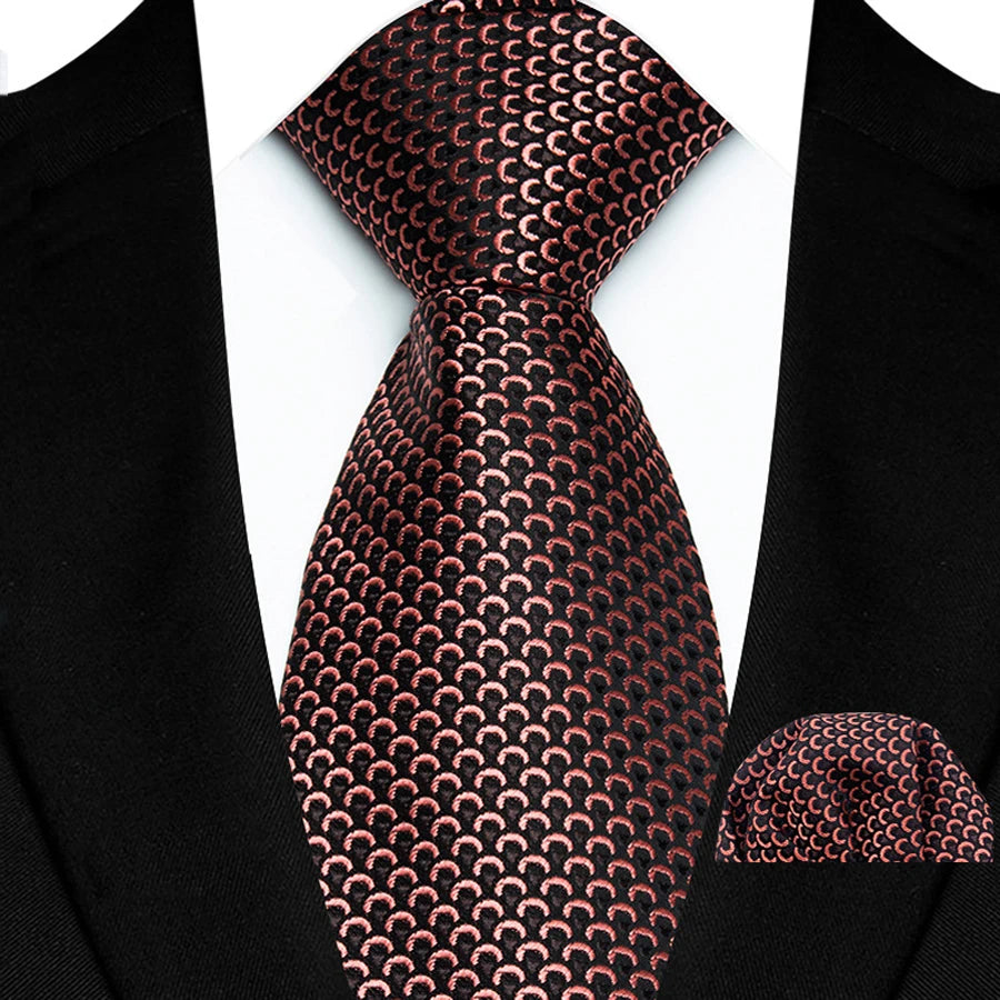Brown Striped Paisley Jacquard Necktie Handkerchief Set