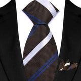 Brown Striped Paisley Jacquard Necktie Handkerchief Set
