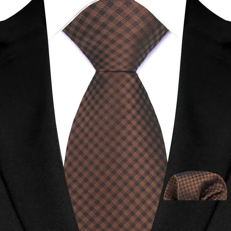 Brown Striped Paisley Jacquard Necktie Handkerchief Set