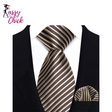 Brown Striped Paisley Jacquard Necktie Handkerchief Set Sassy Chick Logo