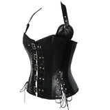 Buckles Steel Boned Steampunk Leather Corset Black Side View