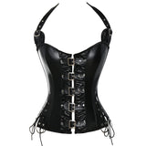 Buckles Steel Boned Steampunk Leather Corset Black Front