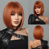 Orange Bob Bob Synthetic Wig with Bangs