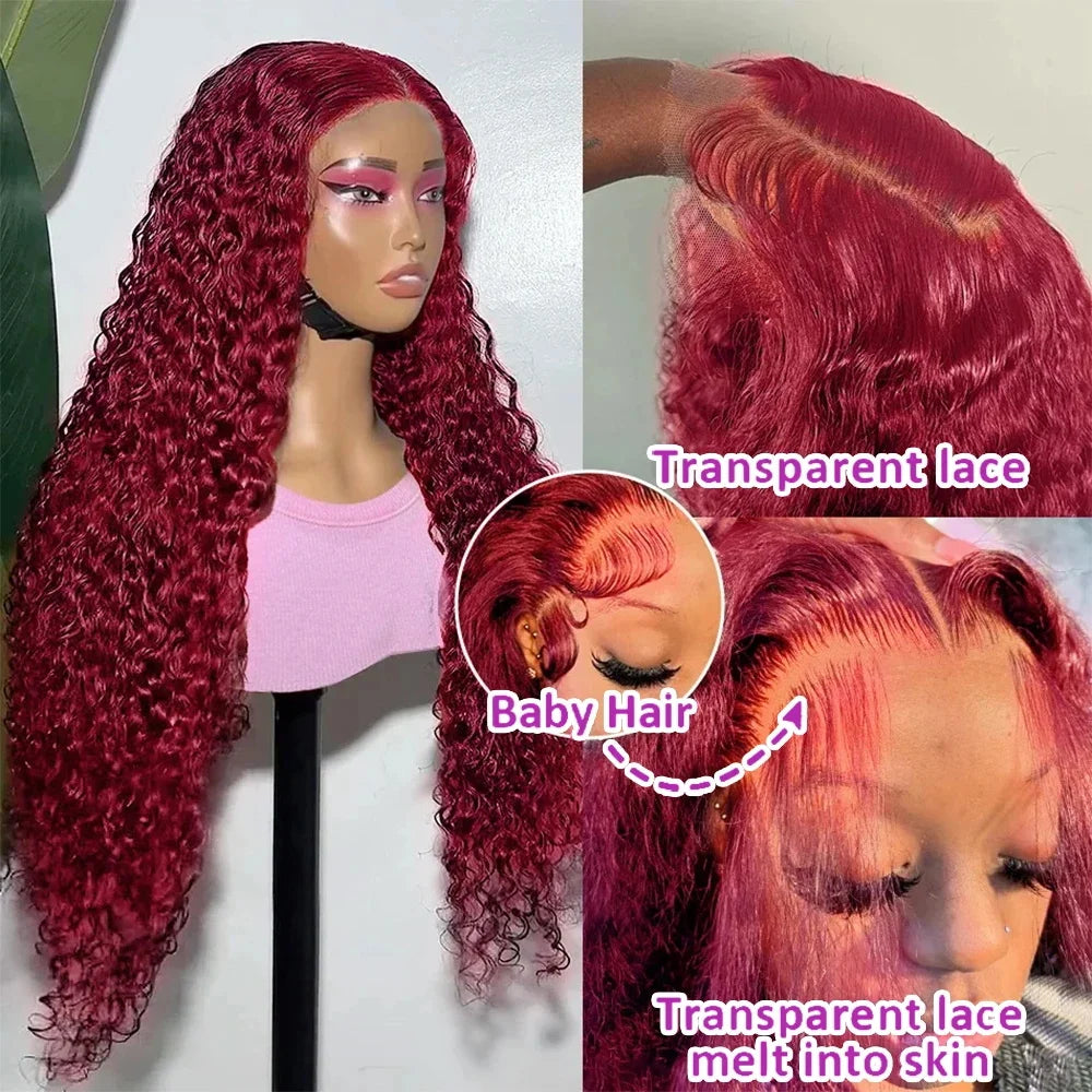 Burgundy Deep Wave Lace Front Human Hair Wig 