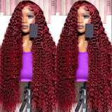 Burgundy Deep Wave Lace Front Human Hair Wig