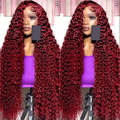 Burgundy Deep Wave Lace Front Human Hair Wig