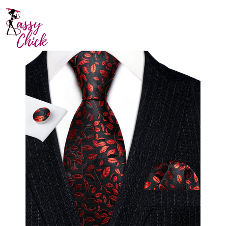 Burgundy Maroon Rose Jacquard Hanky Cufflinks Necktie Sassy Chick Logo