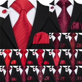 Collection of Burgundy Maroon Rose Jacquard Hanky Cufflinks Necktie