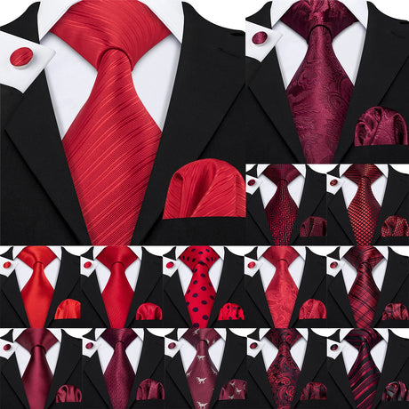 Collection of Burgundy Maroon Rose Jacquard Hanky Cufflinks Necktie